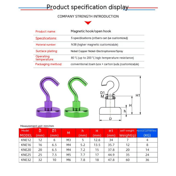 (KNE32 (maks. trækkraft 36KG) 9 stk. Stærke Magnetiske Kroge Hårdt Brug Neodym Overflader Ikke Ridser