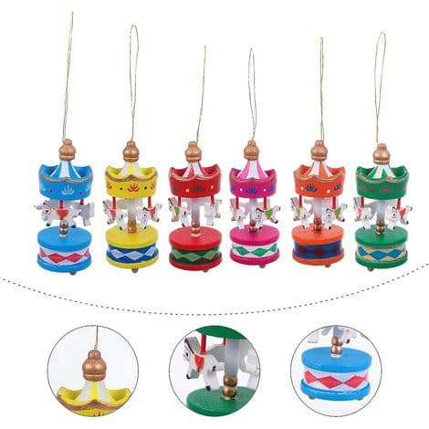 set med 6 mini juldekorativa karuseller för hemmet - 8x3x3cm