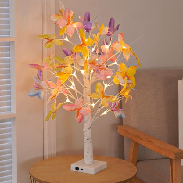 LED Butterfly Birch Tree Lights Artificial Tree Lamp Twinkling Illuminated Tree 3 AA or USB Powered for Bedroom Fireplace Table Decoration