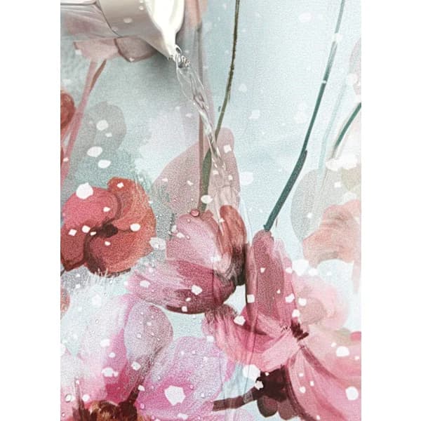 Färgglatt blommigt duschdraperi badrum rosa blommig romantisk vild