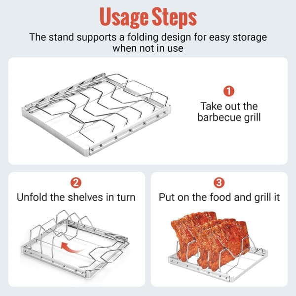 Røgestativ, foldbare grillstativer, rustfrit stål fire-rums grillstativ (til grillning, rygning og grilltilbehør), foldbare grillstativer