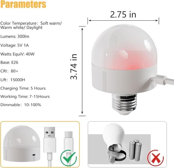 Rechargeable Light Bulb - E27 Rechargeable Light Bulb with Remote Control