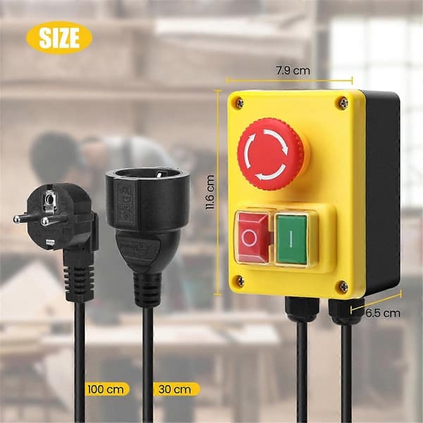 220V Single-Phase Safety Switch with Emergency Stop, Ideal for Router Tables & Electrical Devices EU Plug-FM-