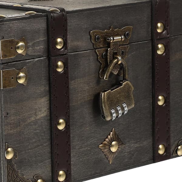 Wooden Treasure Chest with Combination Lock Large Retro Pirate Storage Box