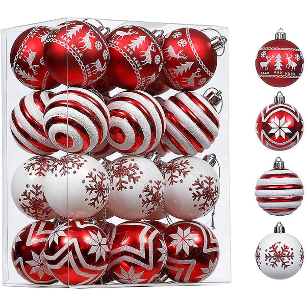 24-pack julgranskulor i glas, 6 cm traditionella röda och vita julgranskulor,  julgransdekorationer Julgranskulor Deco 15e5 | Fyndiq