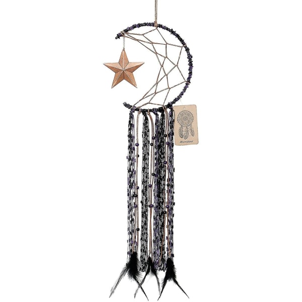 Dremisland Dream Catcher käsintehty puoliympyrän muotoinen Moon Star Design Feathersl Gift Black violetilla Black purple