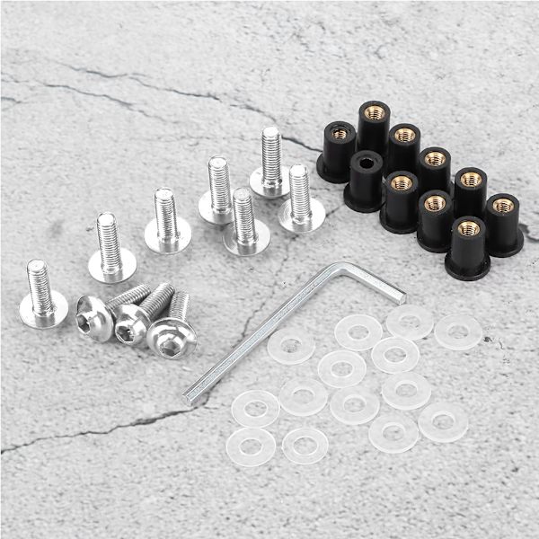 10 pcs Motorcycle Windshield Bolts Nuts Washers Universal Motorcycle Fairing Mounting Kit Silver