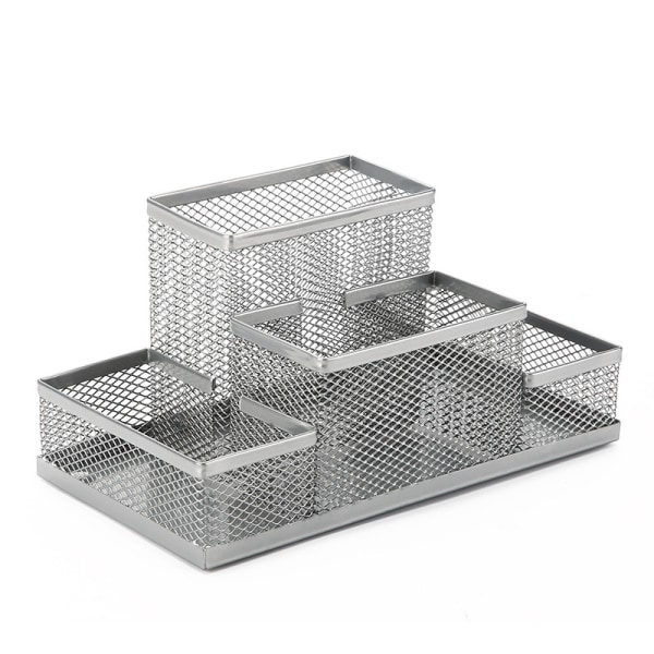 Multifunktionell organizer i metall Blyertshållare med mesh meshlåda för pappersvaror för hem, kontor