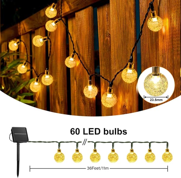 Solar String Lights for Outdoor, 11M 60LEDs Outdoor String Lights, 8 Modes IP65 Waterproof Outdoor String Lights