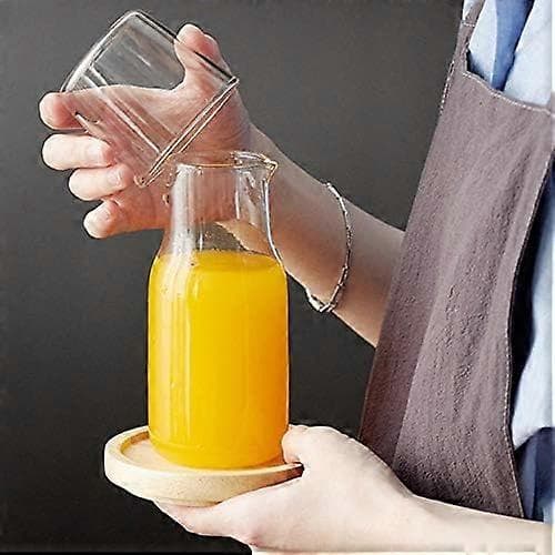 Glass Water Carafe with Cup Lid, 530ml Clear Bedside Pitcher, Dishwasher Safe Space-Saving Design