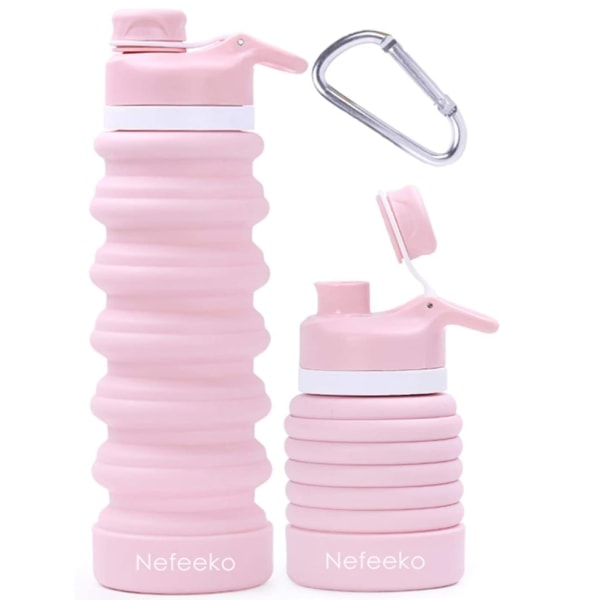 Hopfällbar vattenflaska från Fabriksförsörjning, 300 ml kapacitet, silikonvattenflaska för utomhusresor, hopfällbar vattenkopp (rosa)
