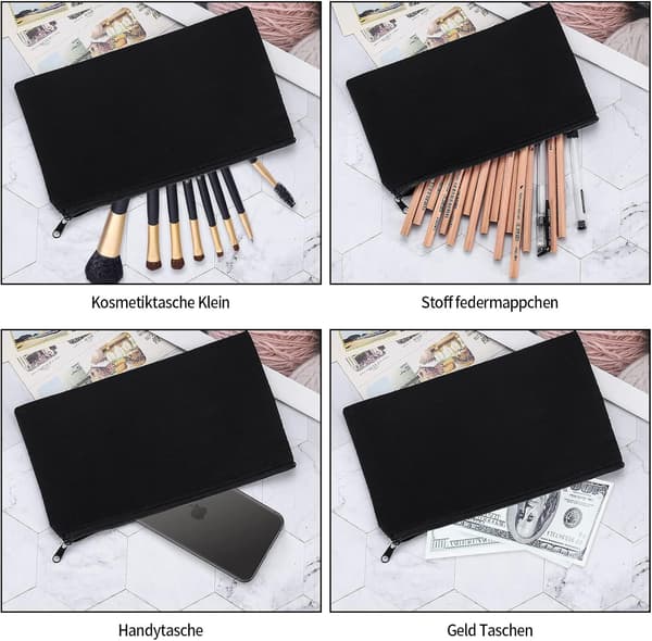 1 stk. (sort) Makeup-taske i lærred, kosmetiktaske til rejser, tom lærred til DIY