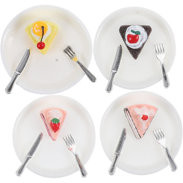 4 stk Simulerte Mini Kaker med Tallerken Miniatyrkake Modell Miniatyr Scene Layout Dekor 3.5CM