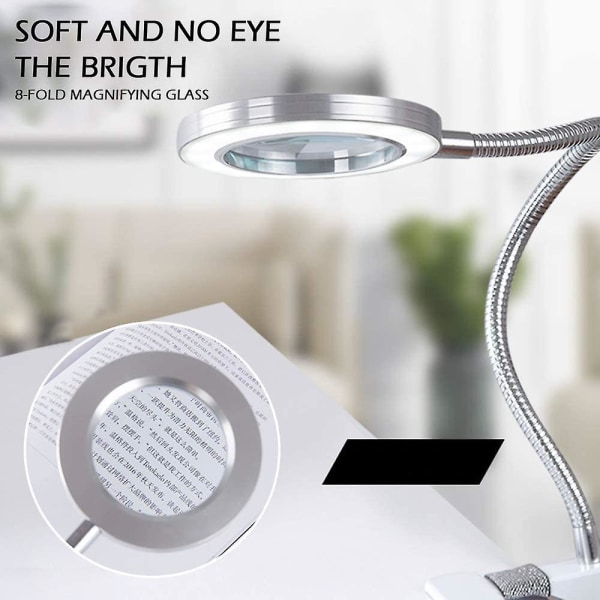 8x LED Förstoringslampa Bärbar Klämma På Lampa Skrivbordslampa 360 Rotation USB Laddningsbar Kosmetisk Lampa Ögonskydd För Läsning Smink Naglar Tatuering