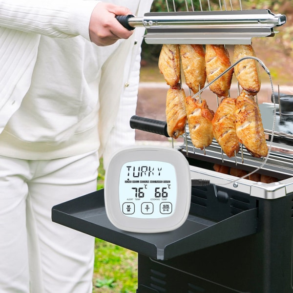 Digitalt kjøtttermometer for matlaging, LCD-berøringsskjerm med stor skjerm Øyeblikkelig lesemat med bakgrunnsbelysning, lang sonde, kjøkken