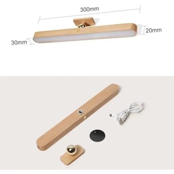 Dimmable LED Wooden Wall Lamp with Touch Switch and Battery, 360° Rotating Night Light