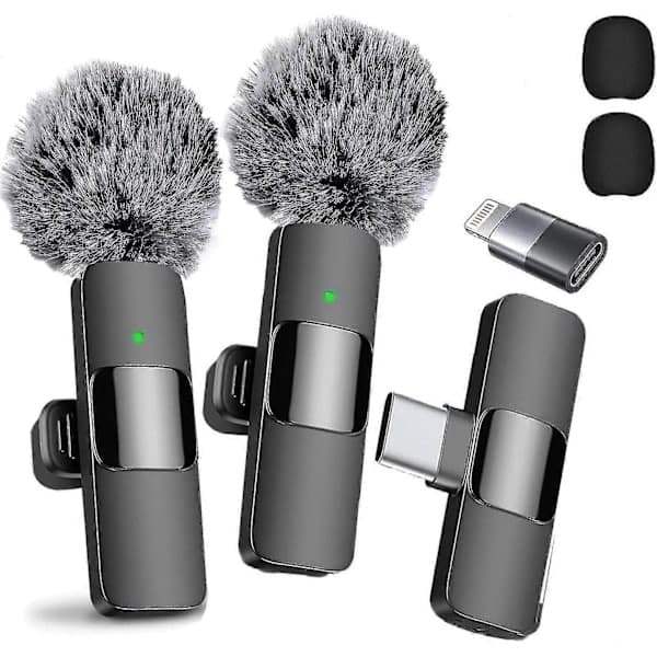 Professionel trådløs lavaliermikrofon 2-pak støjreduktion krystalklar optagelse med USB-C