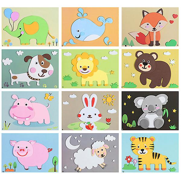 12 Sheets Scrapbooking Stickers Diy Animal Stickers Kids Foam Animal Craft Mosaic Sticker Album Stic