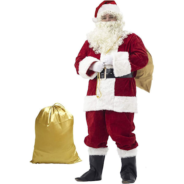 Jultomte Kostym för Män 10-delar Lyxig Sammet Jul för Vuxna