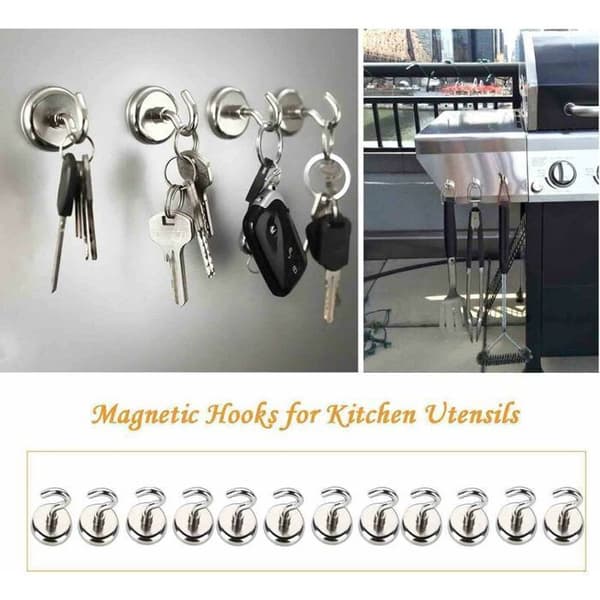 Neodymium Magnetic Hook, Extremely Strong Suction - Round Magnetic Metal Hook, Drill-Free Installation, 12-Pack