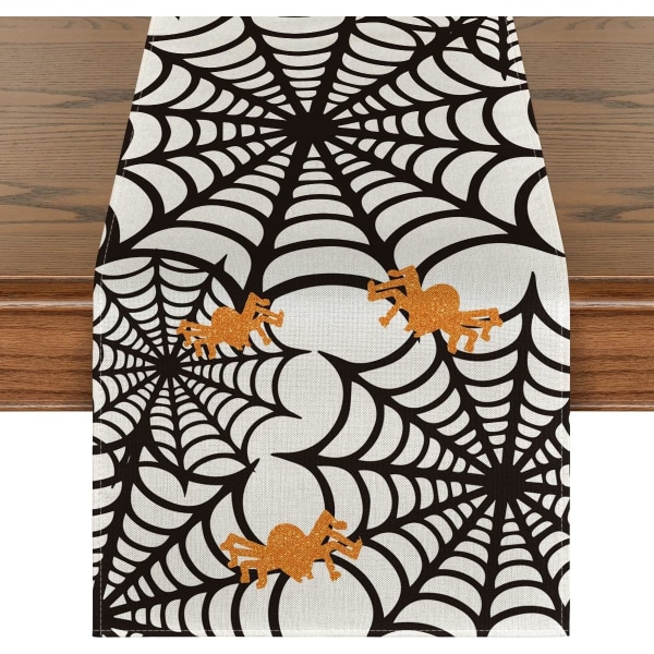13 x 72 tommer Spider Web bordløper, Halloween ferie kjøkken Spisebord dekorasjon for innendørs utendørs hjemmefest De
