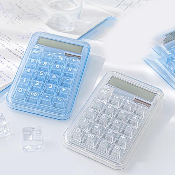 Semi-transparent Mechanical Calculator with Touch Buttons and 12-Digit Display - White White