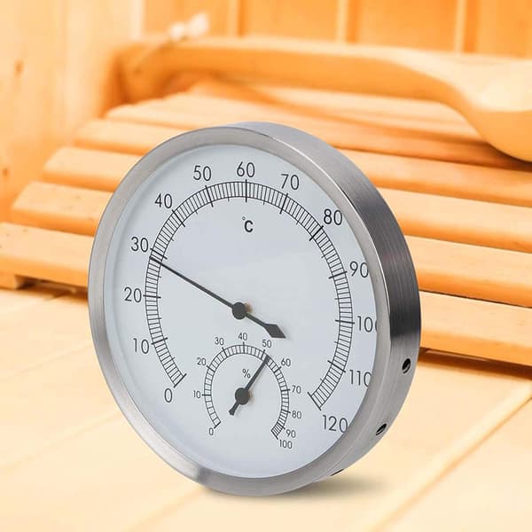Sauna termometer hygrometer i rustfrit stål, dampbadstermometer med letlæselig skala, termohygrometer, saunatilbehør
