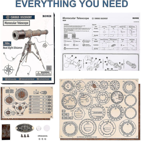 Caraele Træmodel Byggelig Kikkert 3d Træpuslespil DIY Videnskab Model Kit til Voksne Teenagere