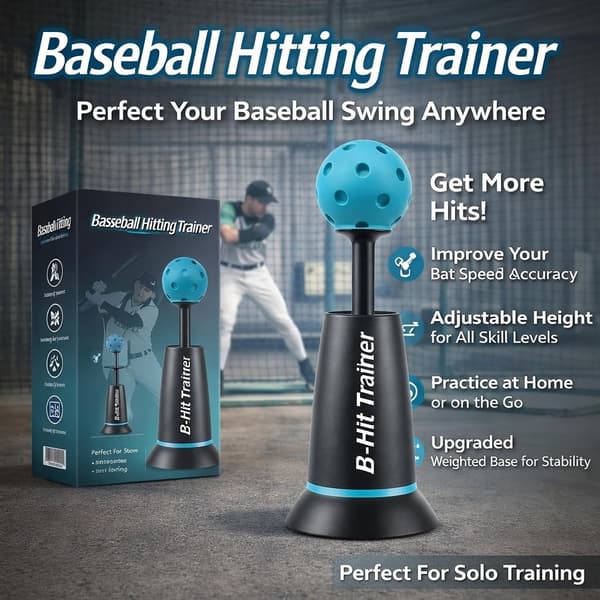Adjustable Height Ball Pitcher Baseball Trainer, Durable Nylon Training Aid, No Pitcher Needed for Perfect Swings, 1 Practice Ball Included