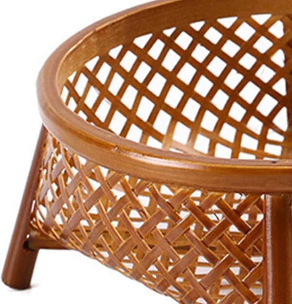 Handwoven Bamboo Fruit Basket, 14cm Round Multifunctional Breakfast and Storage Tray for Kitchen, Cafe, Restaurant Decor [Ho]