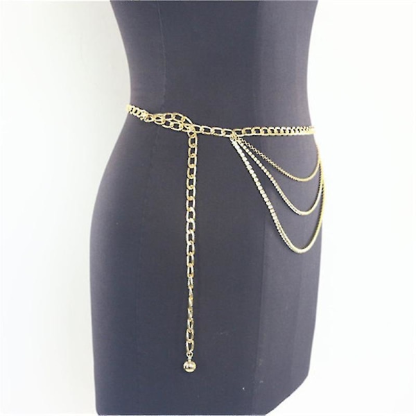 Midjekjede Flerlags belte Magekjedebelte Justerbare kjedebelter for kvinner Kroppskjede til kjole