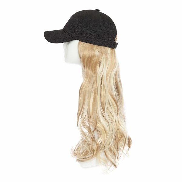 Hårforlengelser for kvinner Justerbar hatt med syntetisk parykk festet 20 tommer langt bølget hår Svart baseballcaps (Askeblond blanding bleket blond)