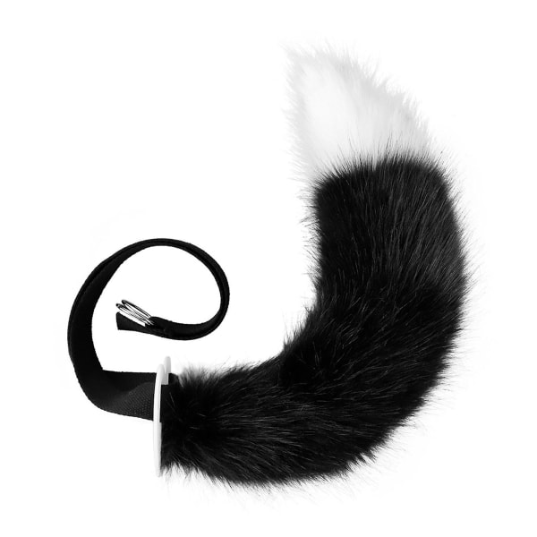 Adjustable Belt Faux Fur Tail for Cosplay Halloween Party Costume Anime PropsBlack and white