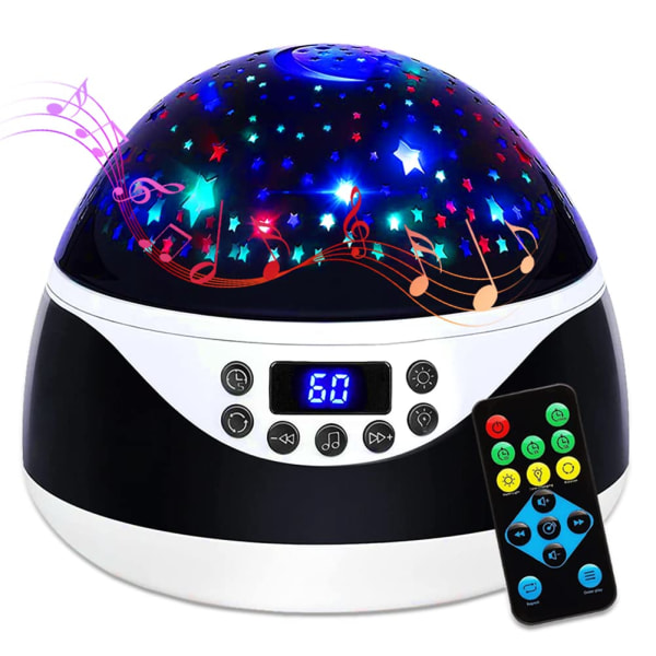 Nattljus med musik och timer, Star Light-projektor - Ljudmaskin för att sova baby , Födelsedagspresenter för flickor Pojkar 1-6-12, Fjärrkontroll Projectio
