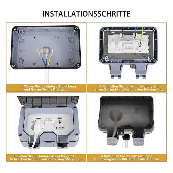 Weatherproof outdoor socket for wall mounting, garden socket, surface-mounted protection with hinge