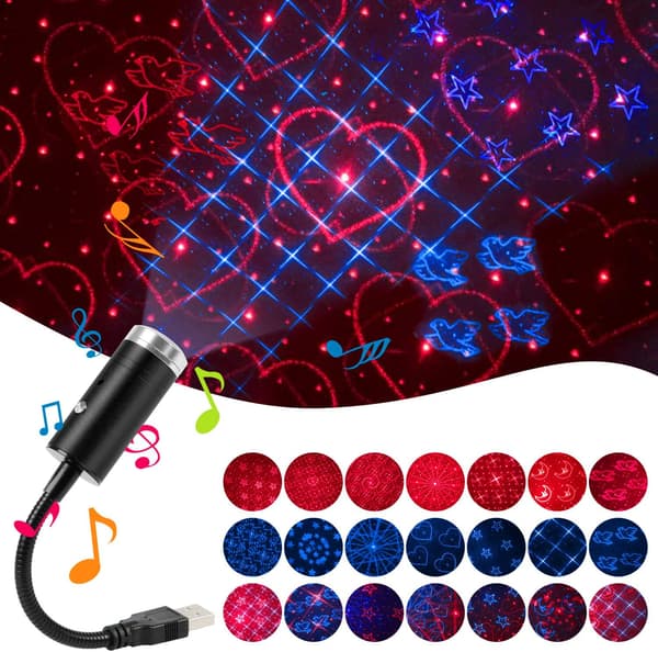 (Blå og Rød) USB Stjernehimmel Nattlys, 9 Funksjonelle Moduser | 21 Belysning
