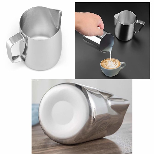 Mjölkkanna i rostfritt stål 450 ml, skumningskanna för espresso, kaffe, mjölkskummare, latte art, lätt att rengöra.