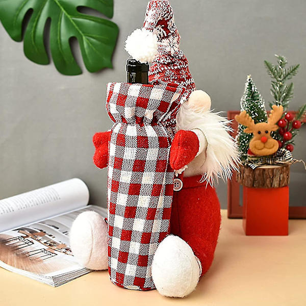 Jultomte Vinflaskskydd, Tomtar Vinflaskskydd Stickad Tyg Vinflaska Tröja Champagne Present Julbord Ornament Jul Semester