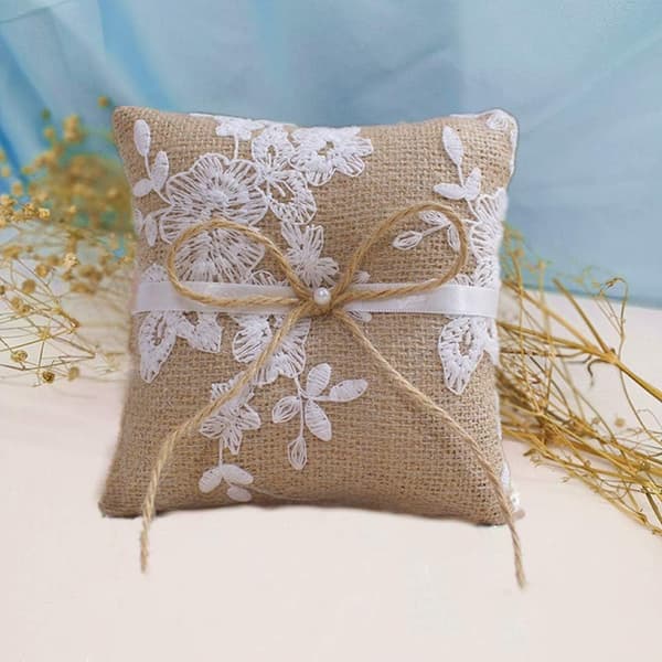 Jute Ringbærer Puder 6 Tommer 15cm Rustik Vintage Cou