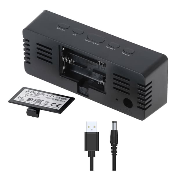 Adler-herätyskello suurella LED-näytöllä - musta