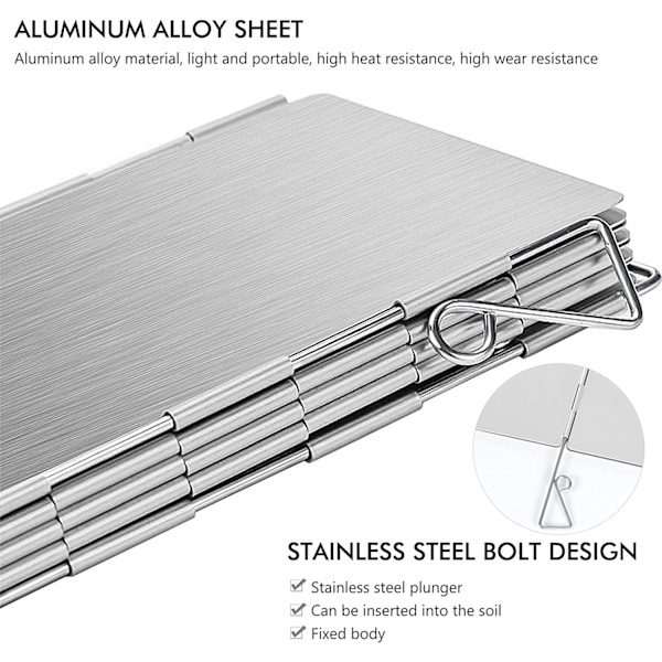 Fällbart Vindskydd i Aluminium, 10 Plåtar för Camping utomhus, Ultralätt Bärbar Spis för Campingspis, Picknickkokare