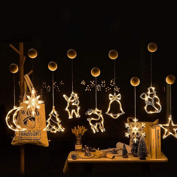 4 stycken julfönsterlampor Led sugkoppsljus Julgran Tomteklockor Jul Älg Fönsterhängande ljus för juldekoration (xmas