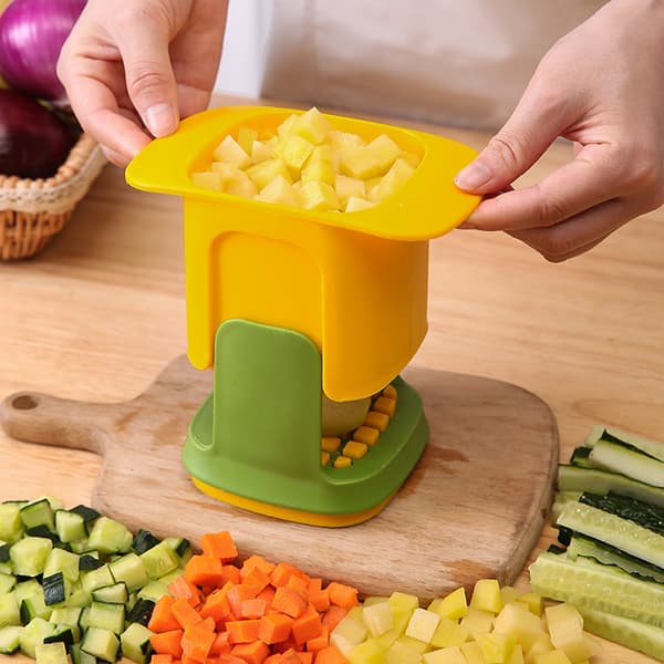 Gulgrønn pommes frites-kutter, manuell grønnsakskutter, vegetabilsk