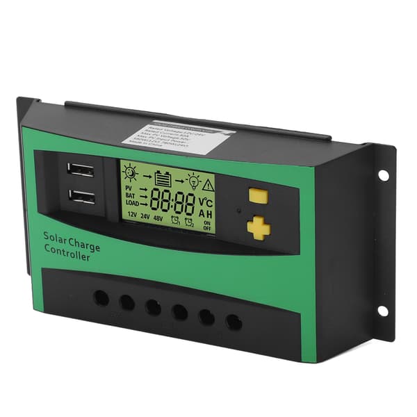 Solar Charge Controller PWM 12V 24V 30A with 2 USB 5V Outputs for RV Boat Accessories