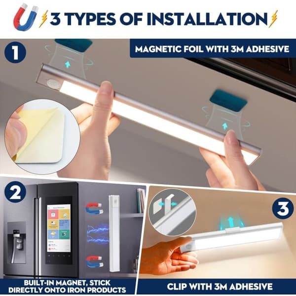 LED Kitchen Light, Wireless USB Rechargeable Cabinet Light, 6000K LED Kitchen Light Under Cabinet, Magnetic Dimmable with (20cm 2pcs)