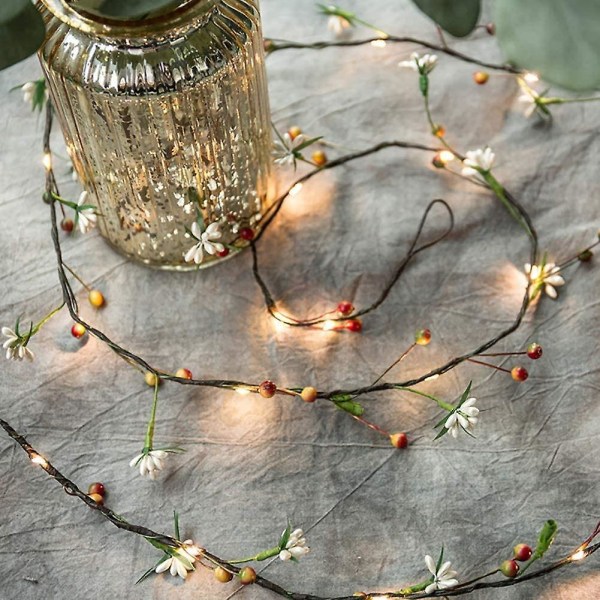 LED-ljusslingor, 20 LED Konstgjorda Blommor Dekorativa Nattlampor Batteridrivna Slingervinrankor Fe-ljusslingor