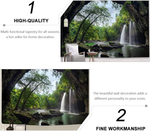Forest Waterfall Tapestry, Terylene Background, Multifunctional and Easy to Clean Hanging Decor