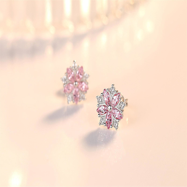 Rosa Zirkon Marquise Blomster Stud Örhängen Trädgårdsdekoration Funky Blinkande Te Party Boho Båge MåneA