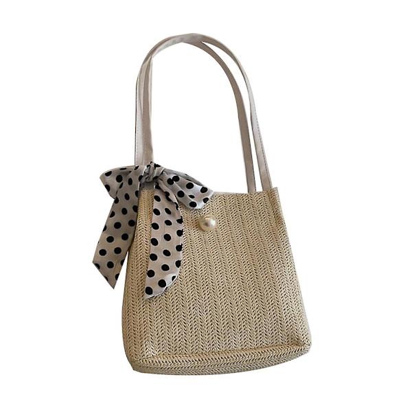 Halmstrandväska Vintage Vävd Axelväska Rattan Bohemisk Sommarsemester Casual Handväska För Kvinnor Flickor Khaki