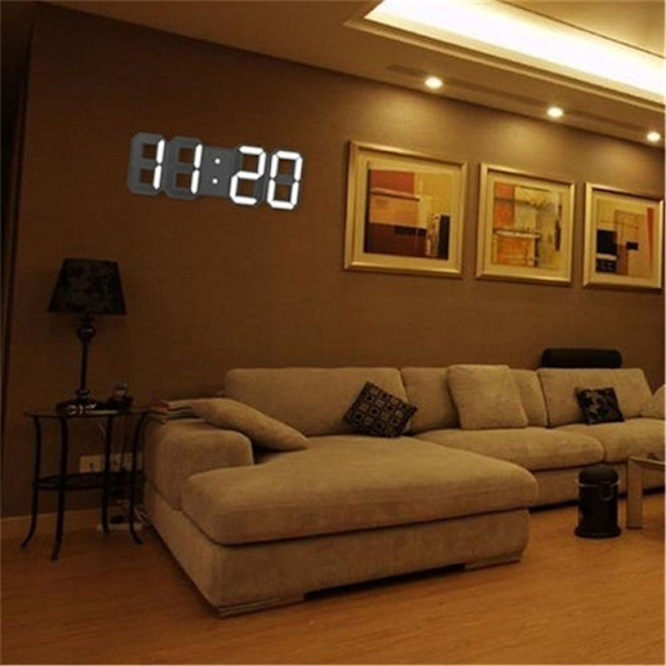 3D LED-väggklocka, modern digital väckarklocka kompatibel med hem, kök, kontor, sängbord, väggklocka, 24 eller 12 timmars display